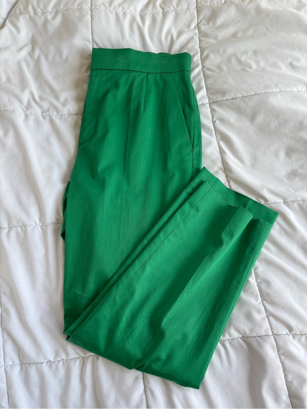 MOGA Kelly Green Pleated Tapered Trousers Elastic Back Cotton Blend Size 2 JP
